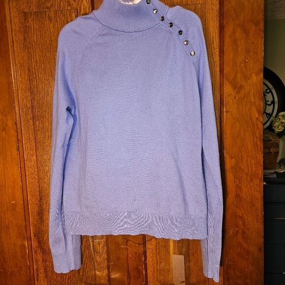 Anne Klein Women's Size L Silk Nylon Cashmere Sweater L | Sparkly Button Detail - Picture 2 of 7